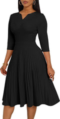 CLOCOR Midi Wrap Pleated Dress for Women - Flattering A Line V Neck