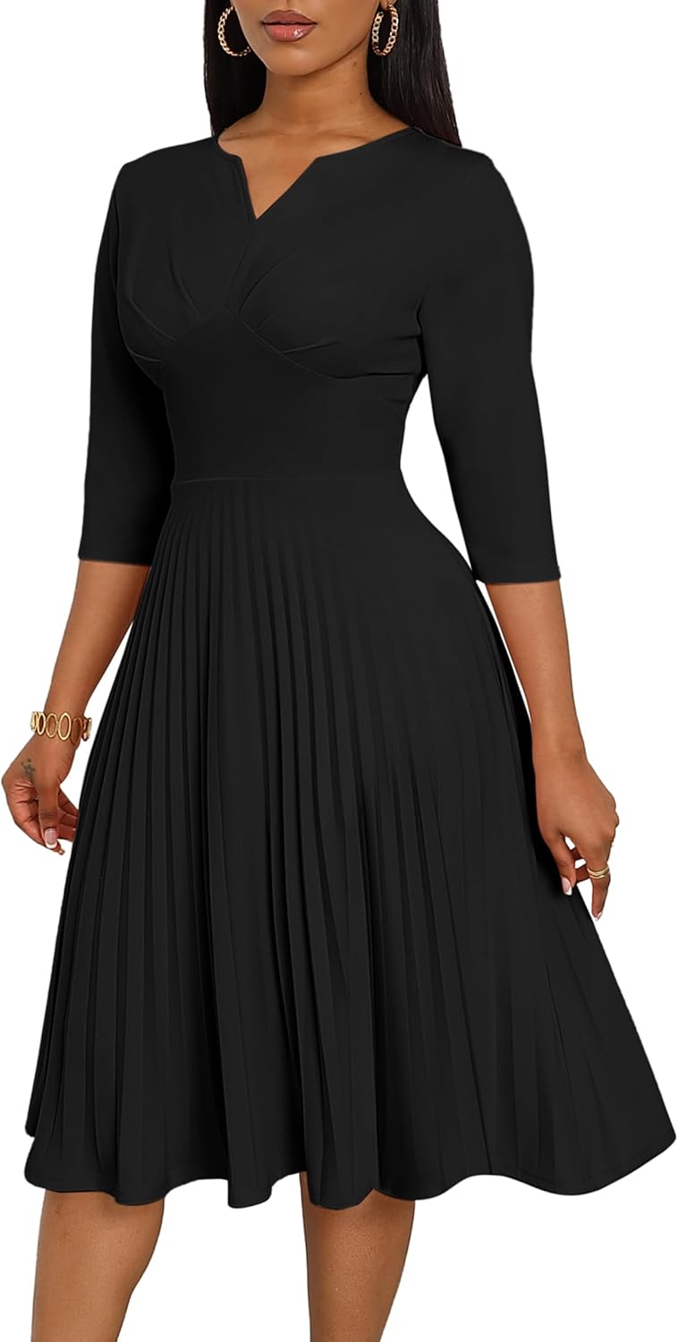 CLOCOR Midi Dresses for Women Casual Wrap Flared Pleated Dress
