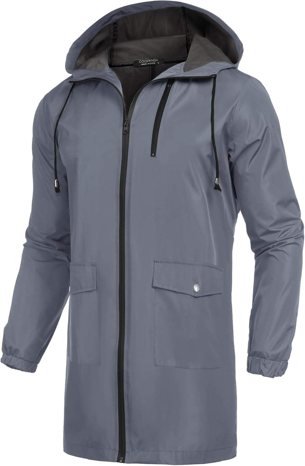 Men's Long Waterproof Raincoat with Hood for Outdoor Use