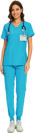 COZYFIT Scrubs for Women V-Neck Top & Cargo Pants Set - 10 Pockets our