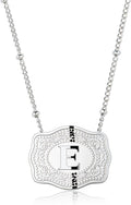 Rhodium-Plated Initial Letter Pendant Necklace with Embossed Belt