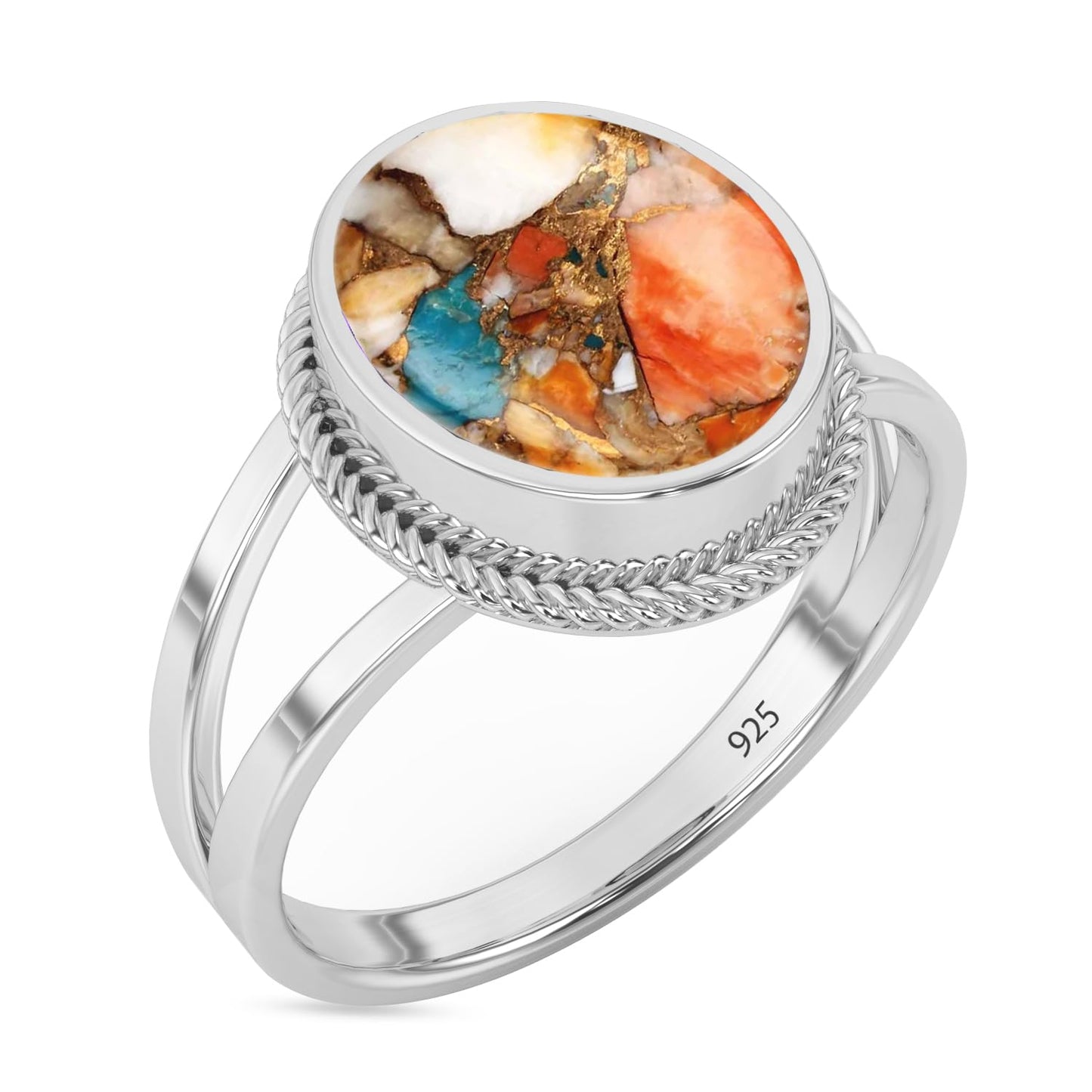 925 Sterling Silver Ring with Oyster Copper Turquoise Gemstone