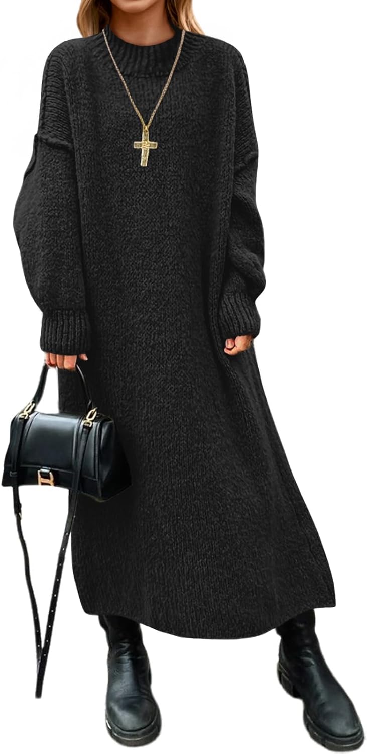 Oversized Sweater Dress for Women - Cozy Mock Neck Maxi Style