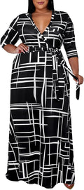 Runwind Plus Size Floral Maxi Dress for Women - Flowy Belted V-Neck 5%