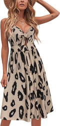 Women's Tropical V Neck Summer Dress - Tie Front Midi
