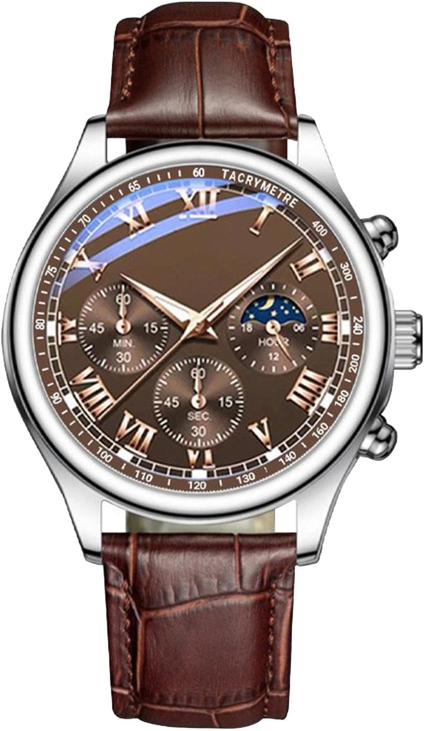 Waterproof Classic Men's Watch with Brown Leather Strap