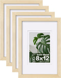 8x12 Picture Frames Set of 4 - Solid Wood Oak Frames for Wall or Table