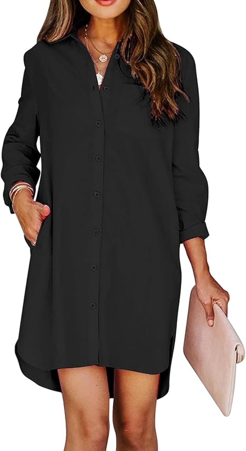Womens Button Down Shirt Dress with Pockets for Everyday Style