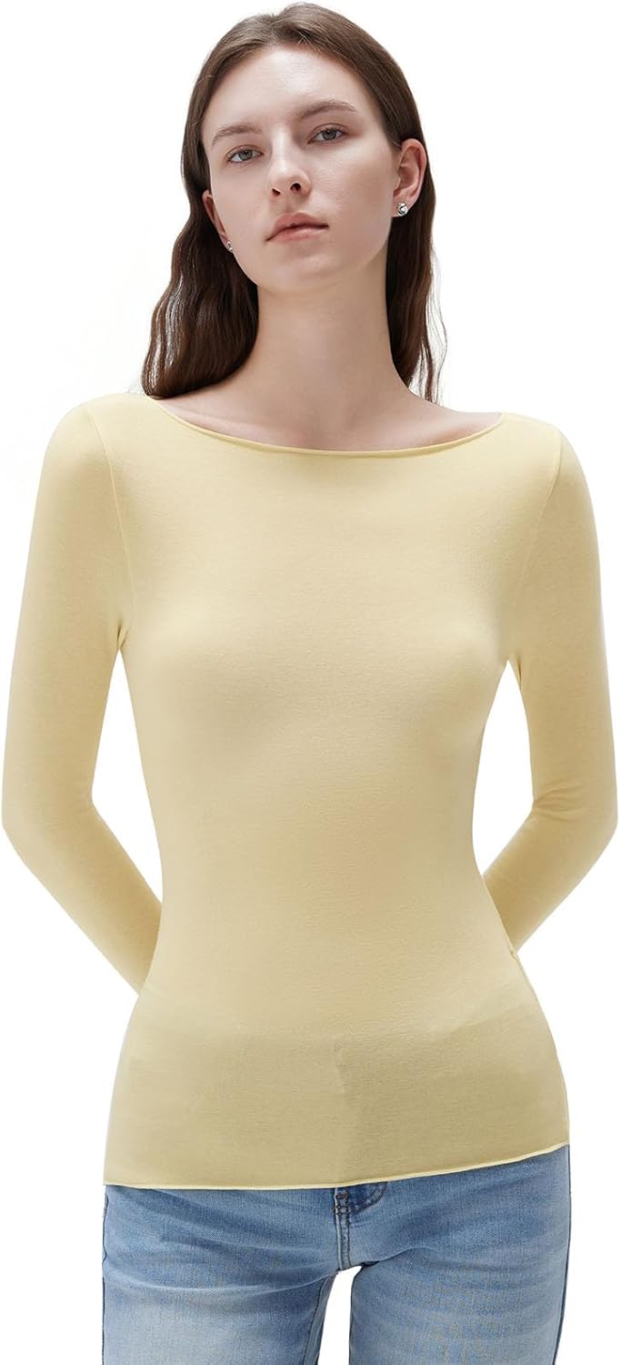 Cloud Cashmere Women Boat Neck Fitted Long Sleeve Shirt Review