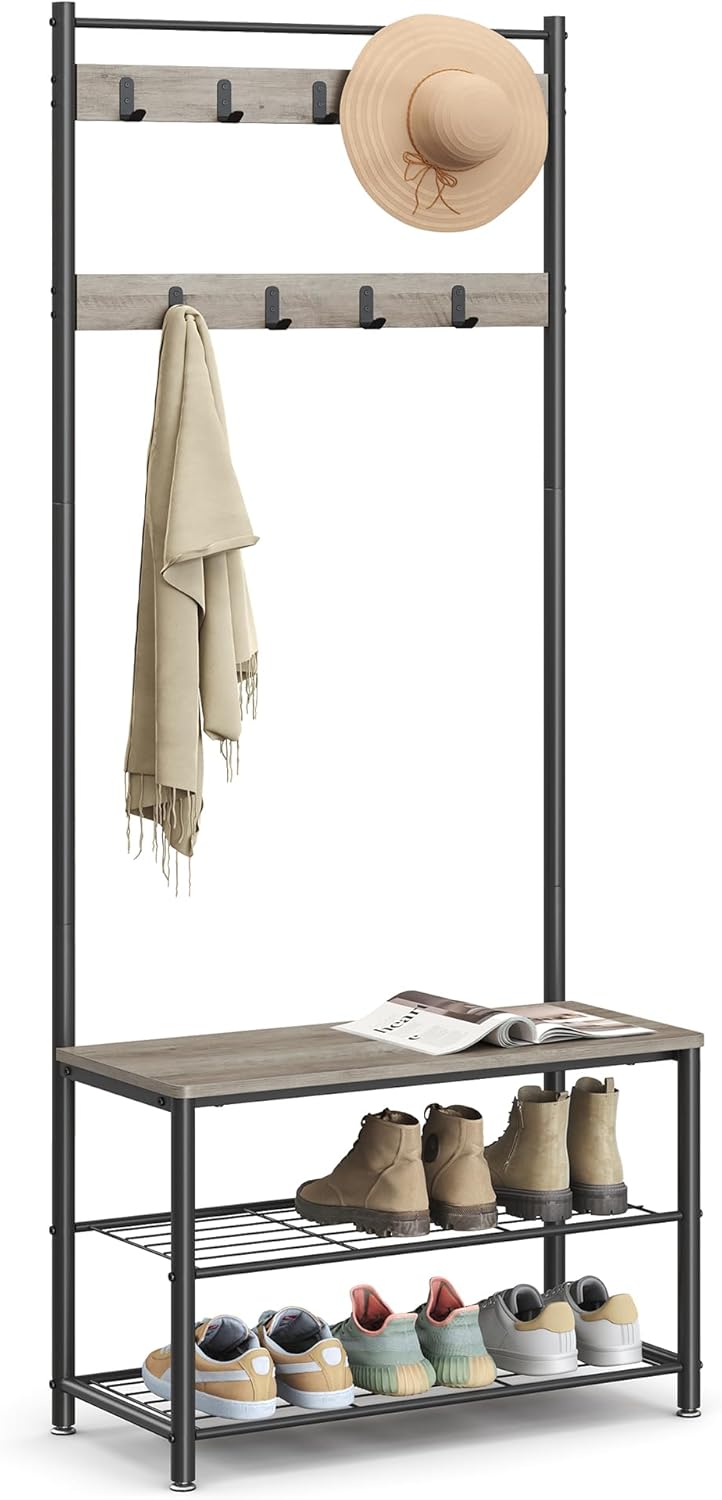 VASAGLE Coat Rack with Shoe Storage Bench for Entryway