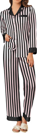 Silk Satin Pajama Set for Women Striped Leopard Print - Soft Sleepwear
