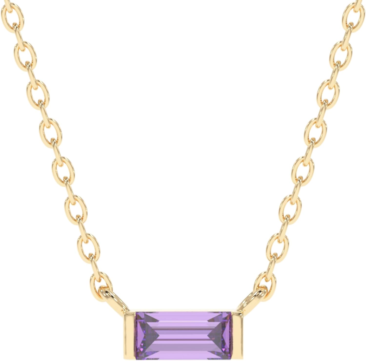 18k Gold Minimalist Rectangle Crystal Birthstone Pendant Necklace