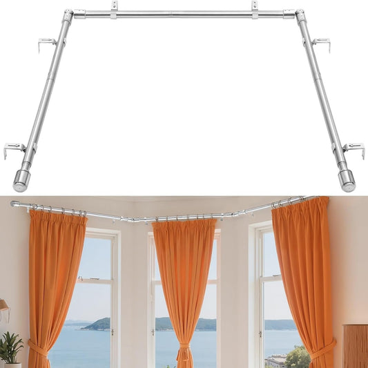 1 Inch Bay Window Curtain Rods Set for Corner Windows 30-76 in
