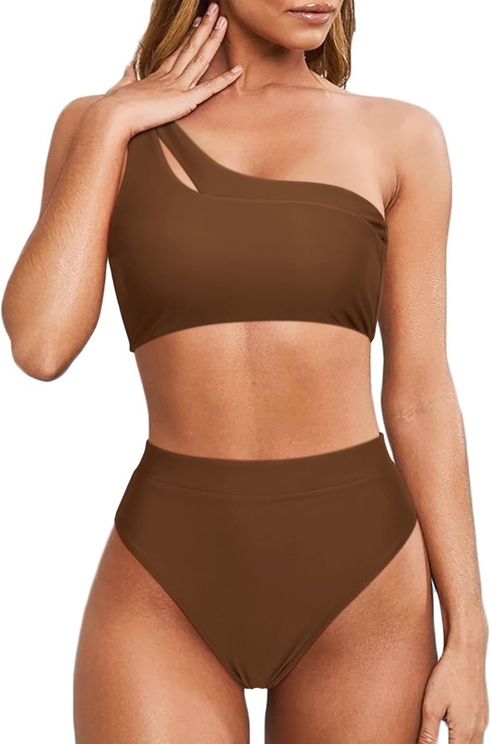MOOSLOVER Women Cutout One Shoulder High Waisted Bikini Set