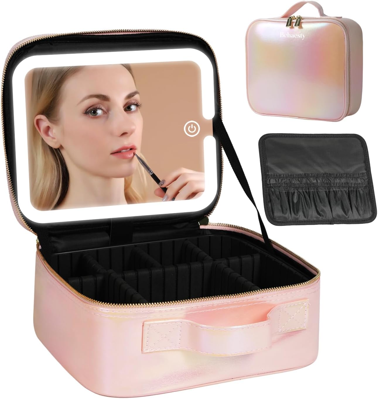 Travel Makeup Bag with LED Lighted Mirror for Women Essentials