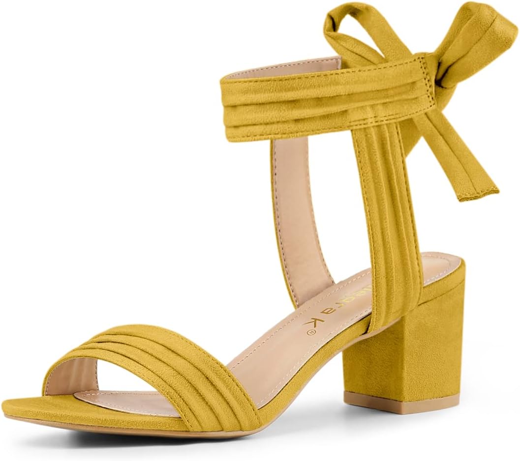 Allegra K Women Open Toe Ankle Tie Back Chunky Heel Sandals