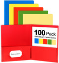 Plastic Two Pocket Folders with Pockets 100 Pack - Colorful