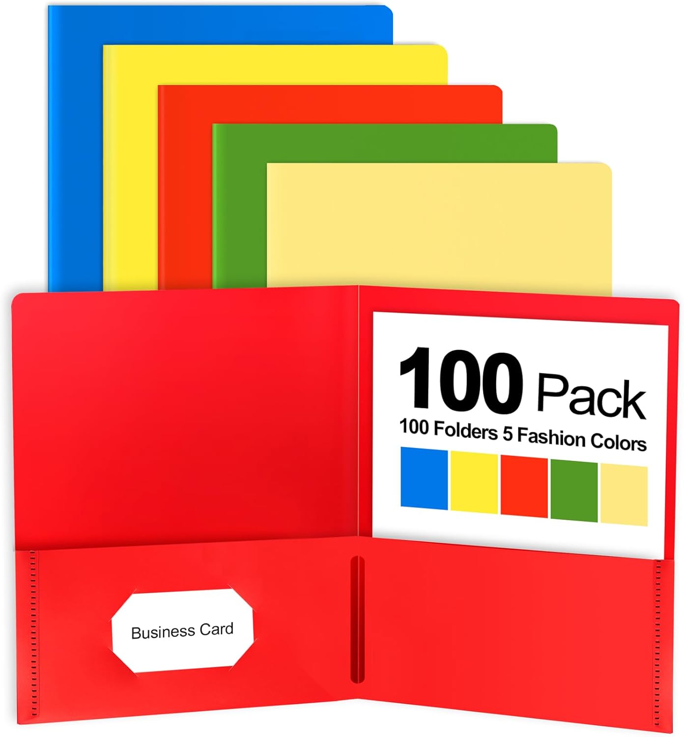 100 Pack Plastic Folders with Pockets for Office and School Use