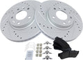 TRQ Brake Rotor Drilled & Slotted Coated & Semi-Metallic Pad Front Set
