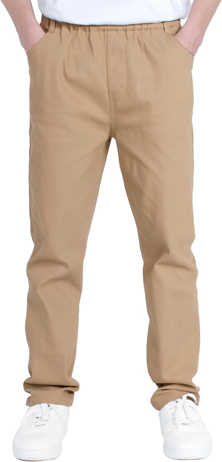 Boys' Stretch Pull on Chino Pants for School Uniform and Play