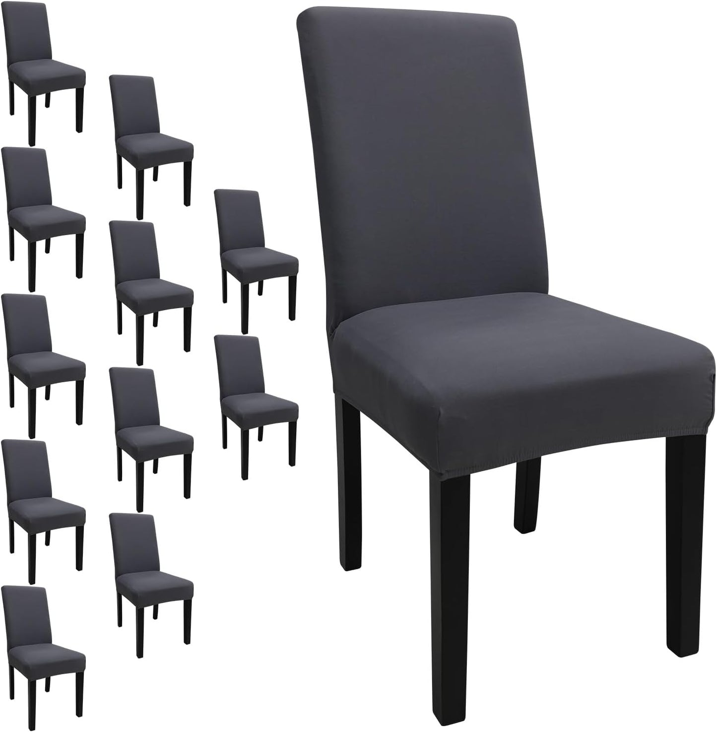 Stretch Solid Color Dining Room Chair Covers Set of 12 Grey