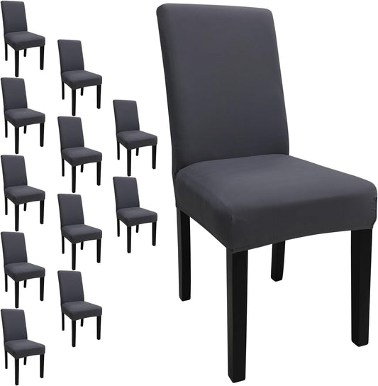 Stretch Solid Color Dining Room Chair Covers Set of 12 Grey