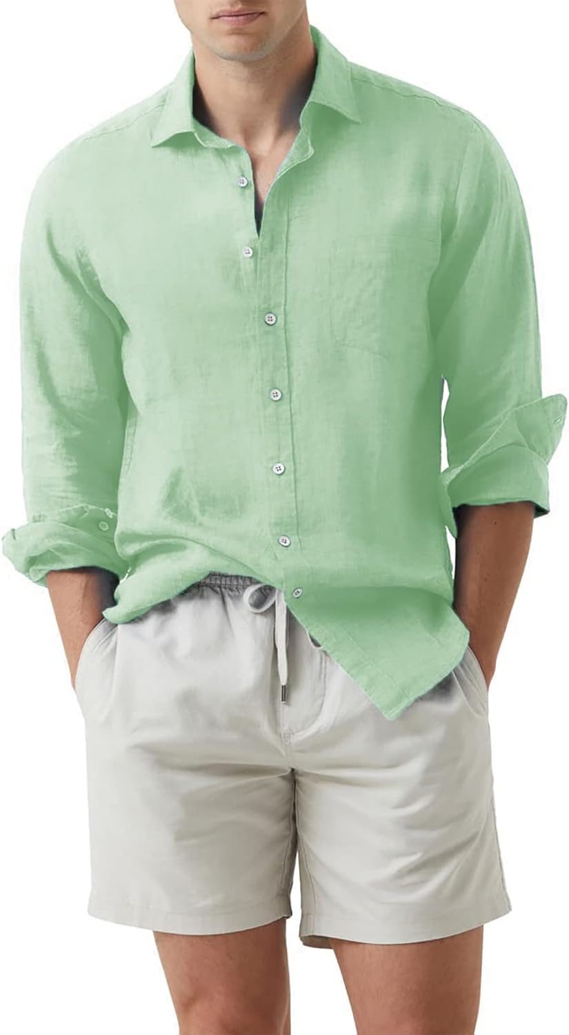 Stylish Button Down Shirt for Men - Casual Cotton Linen Wear