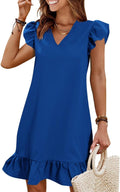 Spring Summer Dresses for Women V Neck Ruffle Hem Smock Dress - Casual
