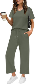 WIHOLL 2 Piece Summer Lounge Set Wide Leg Pants - Comfortable Travel