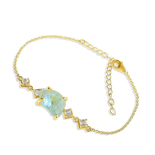 Raw Aquamarine Crystal Chain Bracelet for Birthstone Gifts