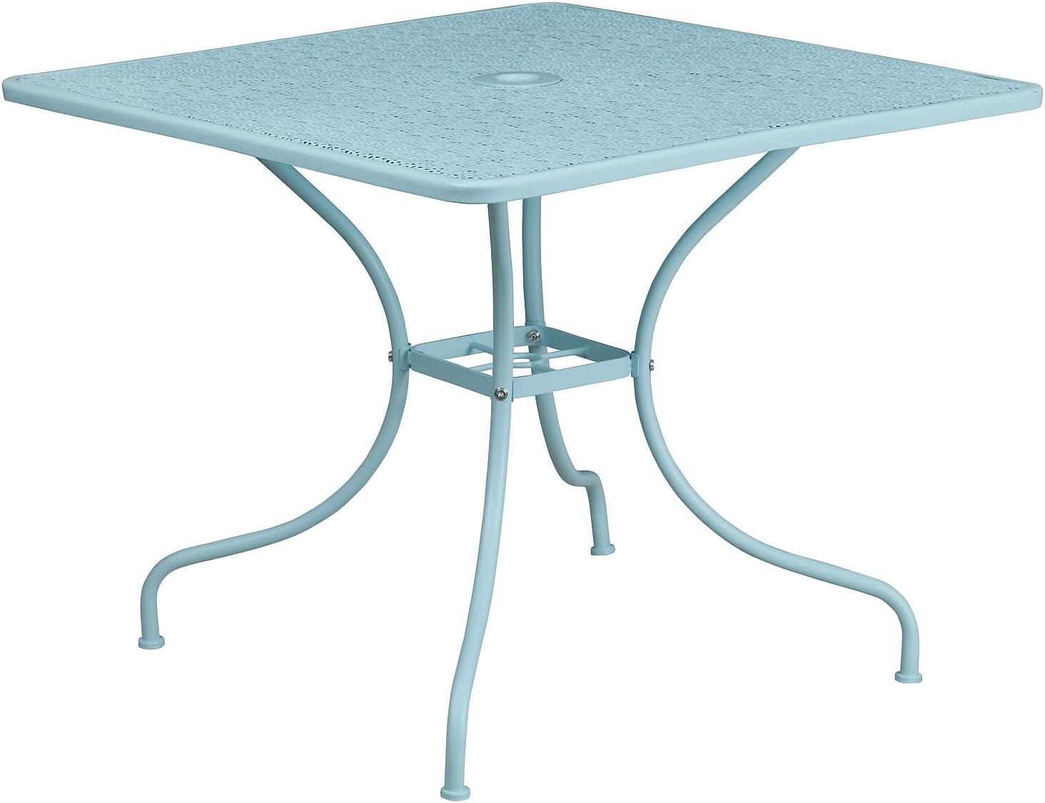 Commercial Grade Sky Blue 35.5in Square Patio Table with Umbrella