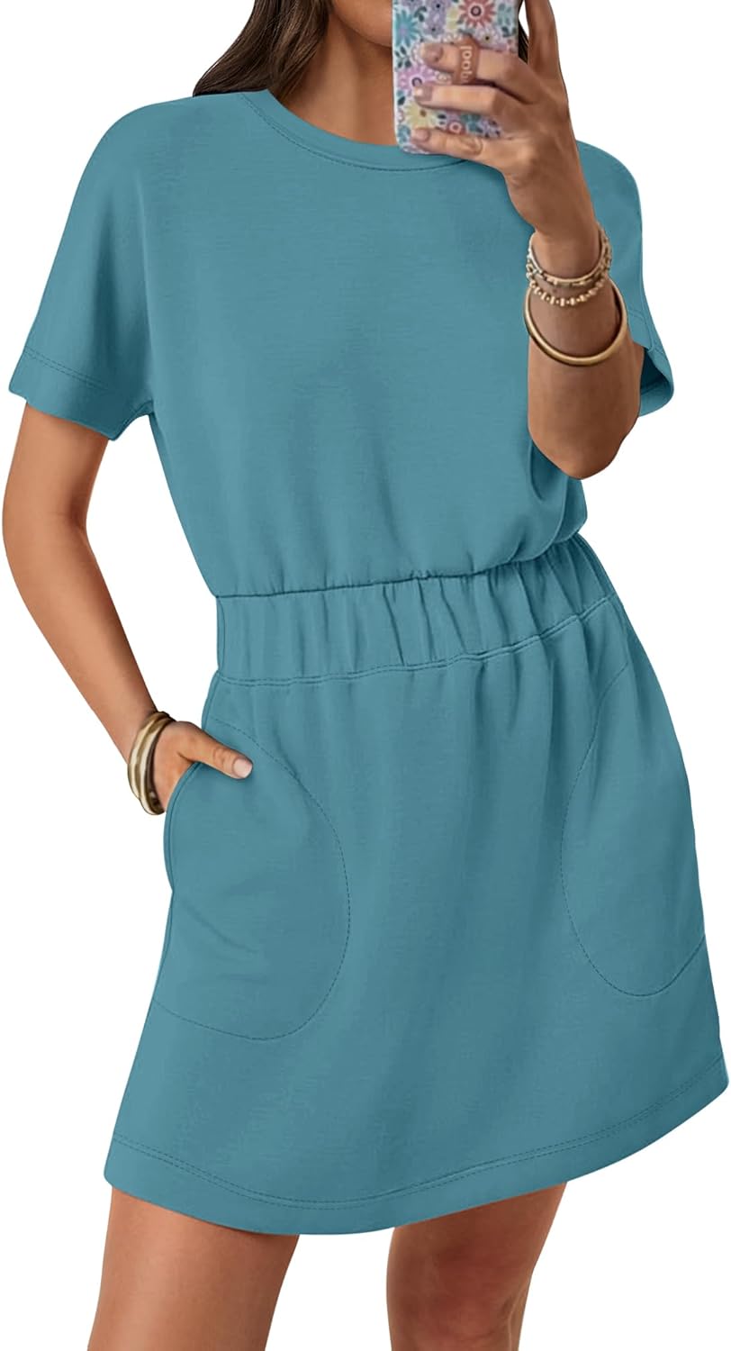 ANRABESS Womens Casual Mini T Shirt Dress with Pockets