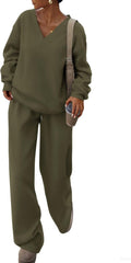 Casual Winter Two Piece Sets for Women V Neck Tracksuit - Cozy Fit 2