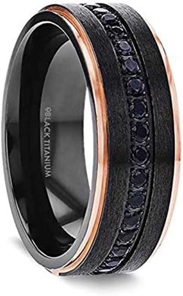 Astro Flat Brushed Black Titanium Ring with Rose Gold Inside