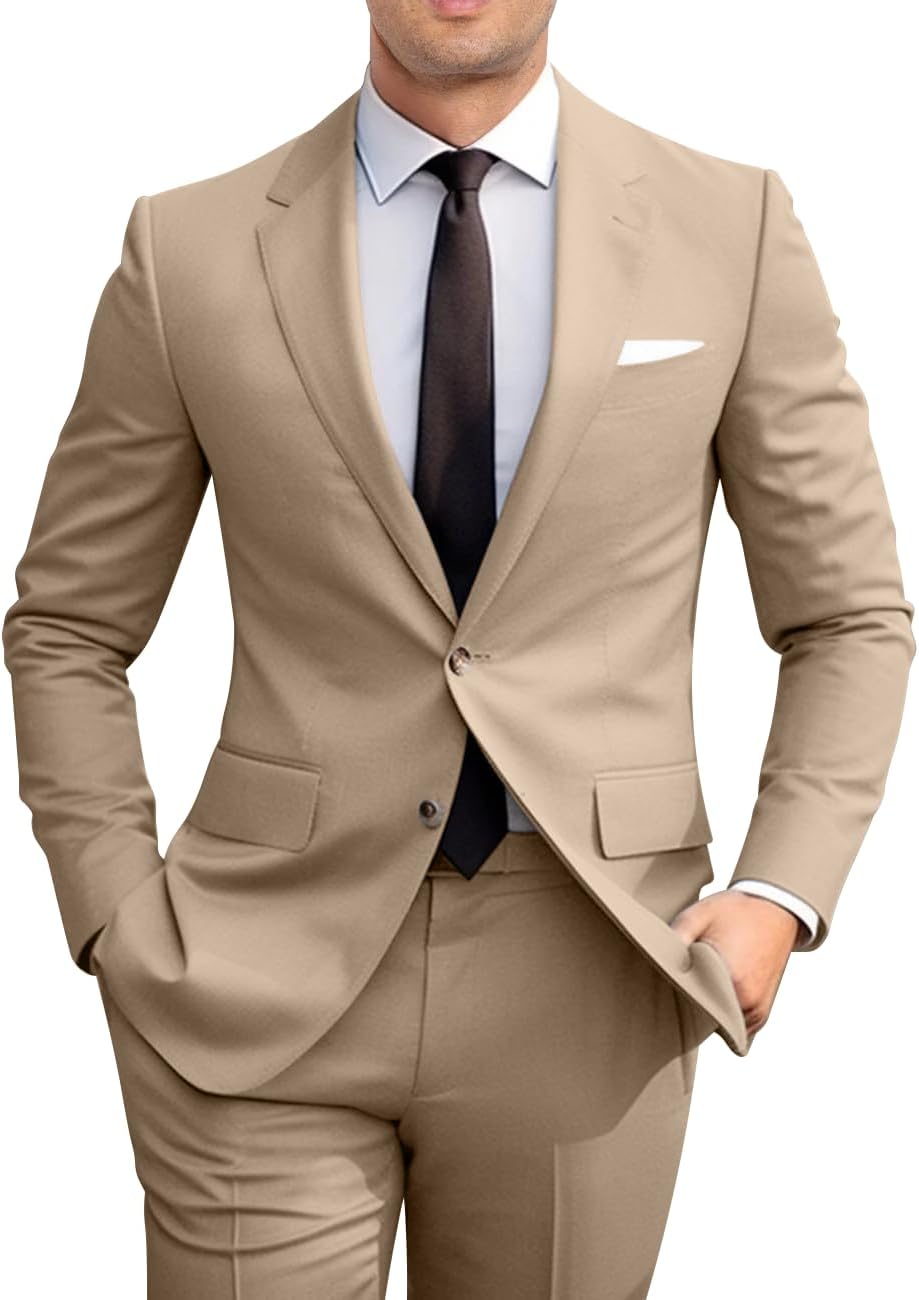 Men's Slim Fit 2 Piece Suit Set for Weddings and Prom Events