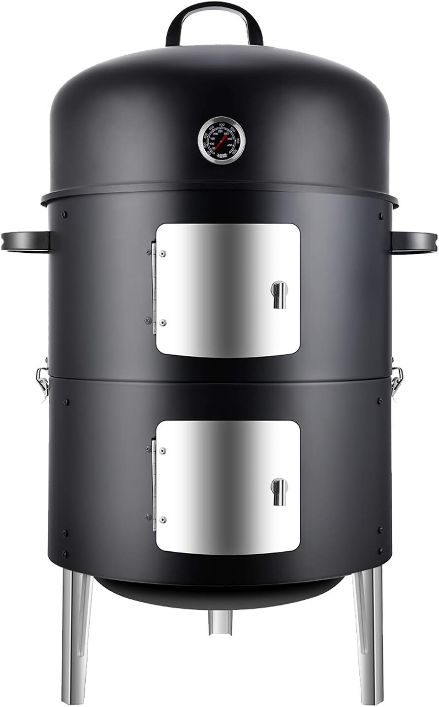 Realcook Vertical 17 Inch Steel Charcoal Smoker for BBQ Lovers