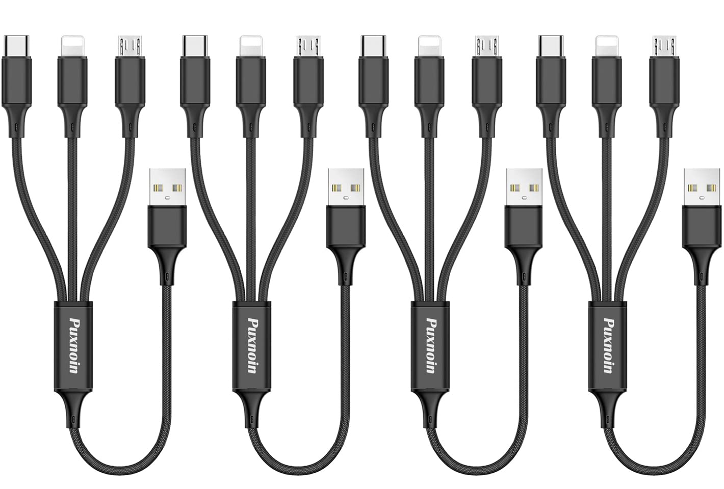 Puxnoin Short 1FT 3-in-1 Multi Charger Cord