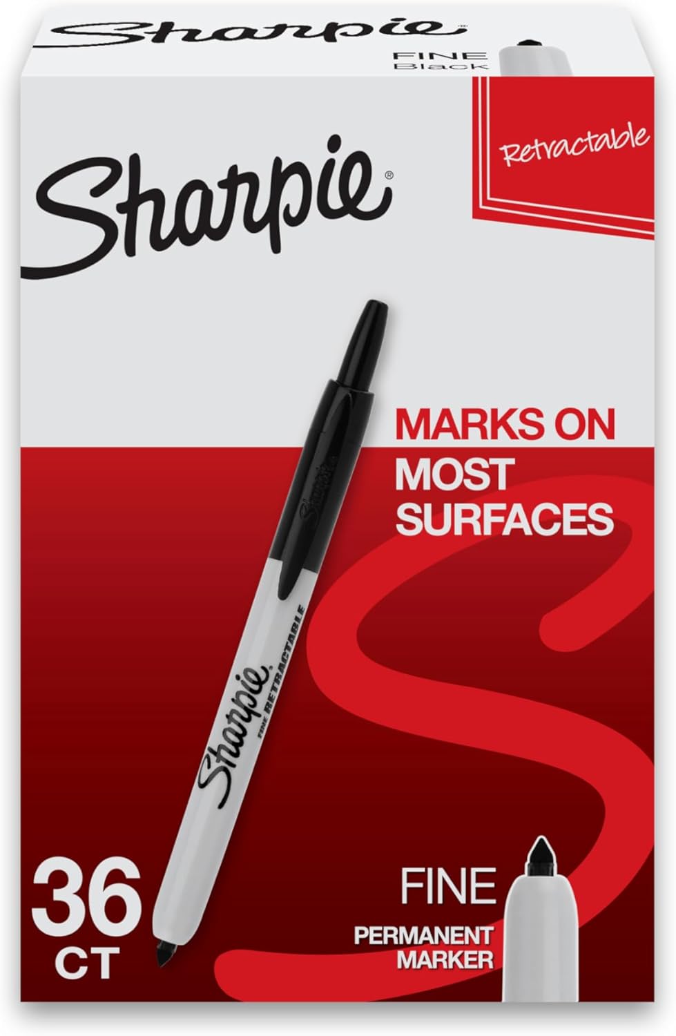 Sharpie Retractable Permanent Markers, Fine Point, Black, 36 Count