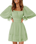 EXLURA Women's Casual Lantern Sleeve A-Line Mini Dress - Flowy Fit