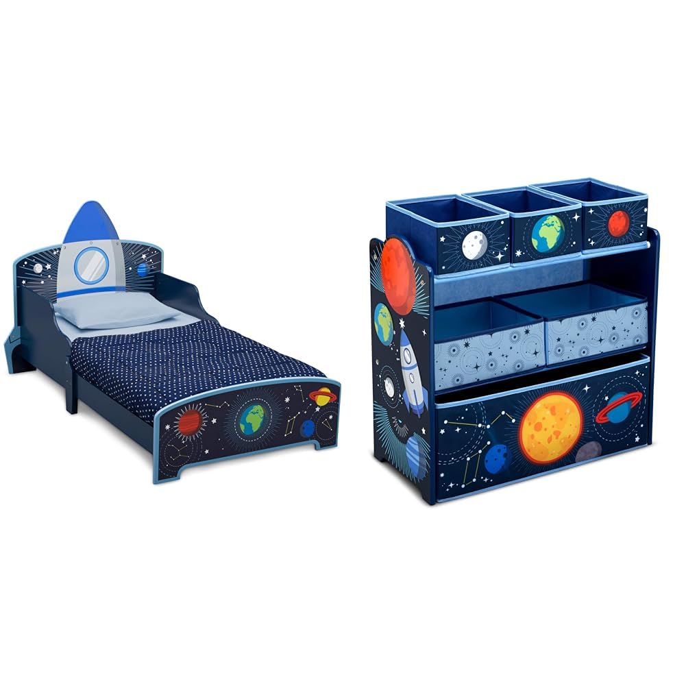 Space Adventures Rocket Ship Toddler Bed & Toy Storage Bin