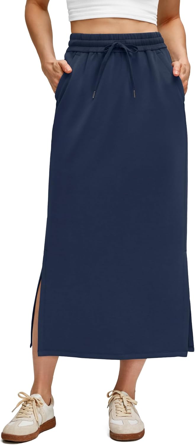 G4Free Smoofit Maxi Skirt for Women with Side Slits and Pockets