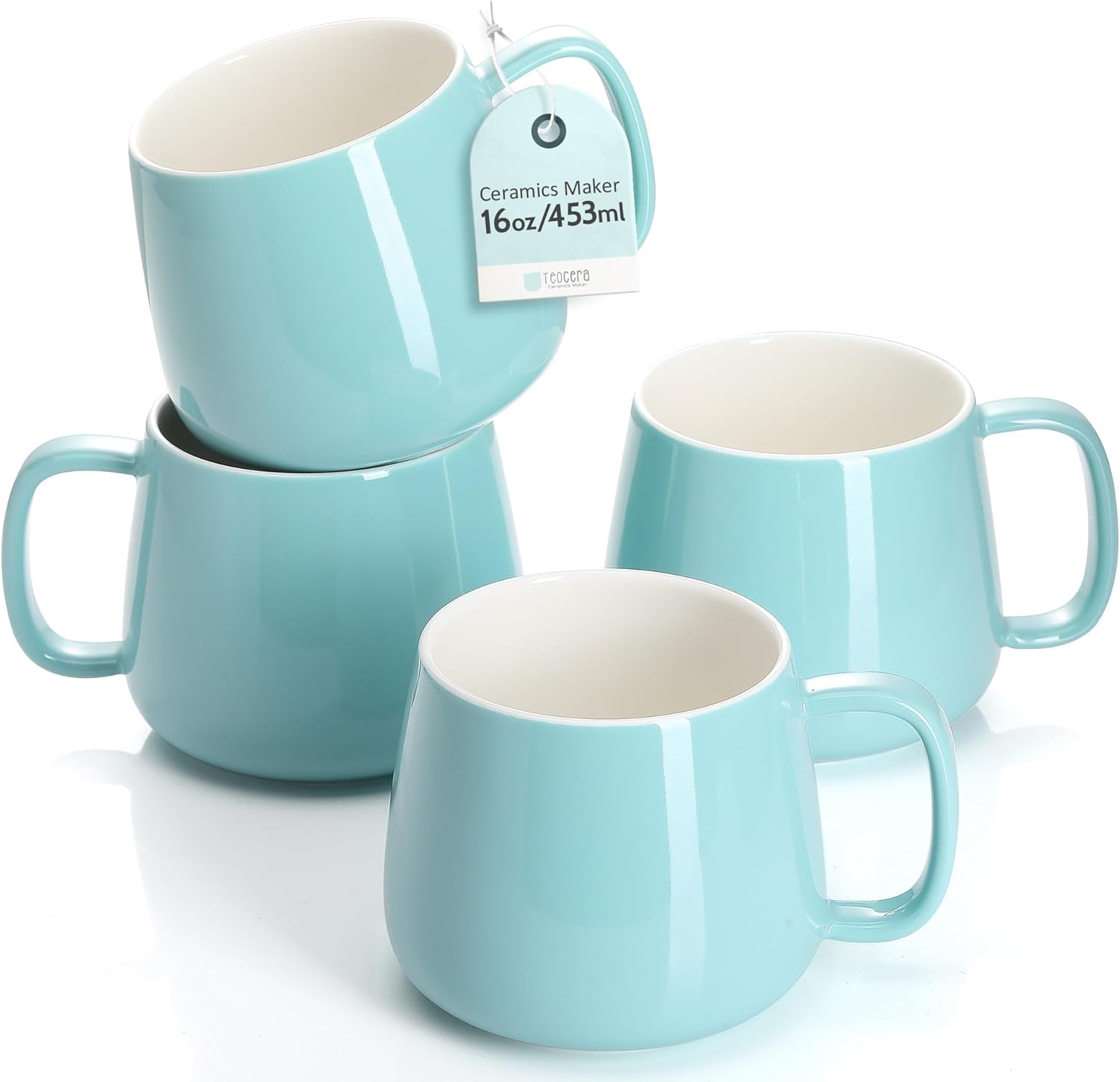 Teocera 16oz Ceramic Coffee Mugs Set of 4 Stackable Latte Cups