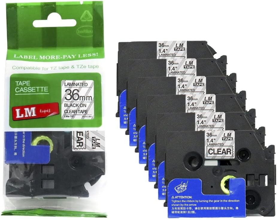 Premium 1.5 in Black Print on Clear Label Tape 6 Pack