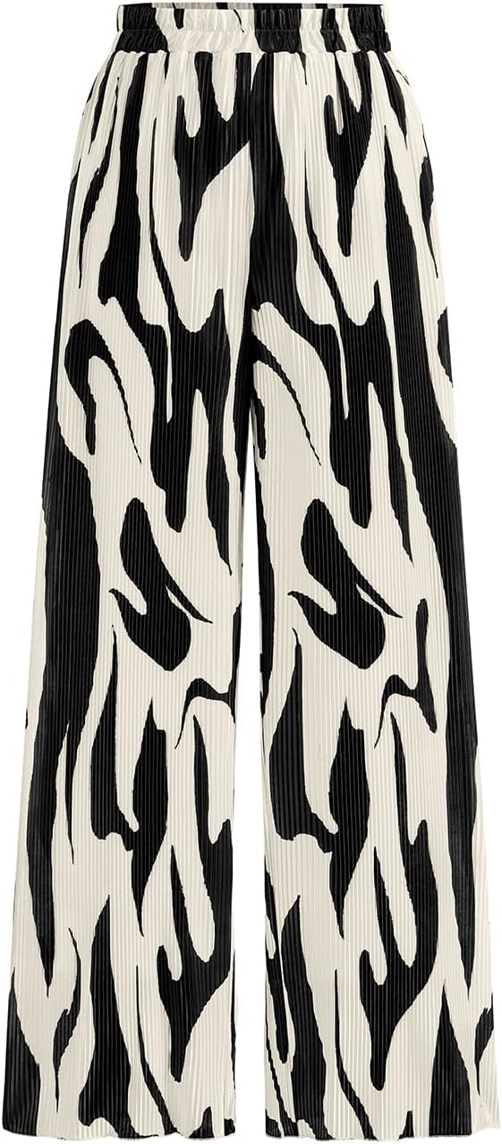 PRETTYGARDEN Womens Dressy Casual Wide Leg Graphic Print Pants