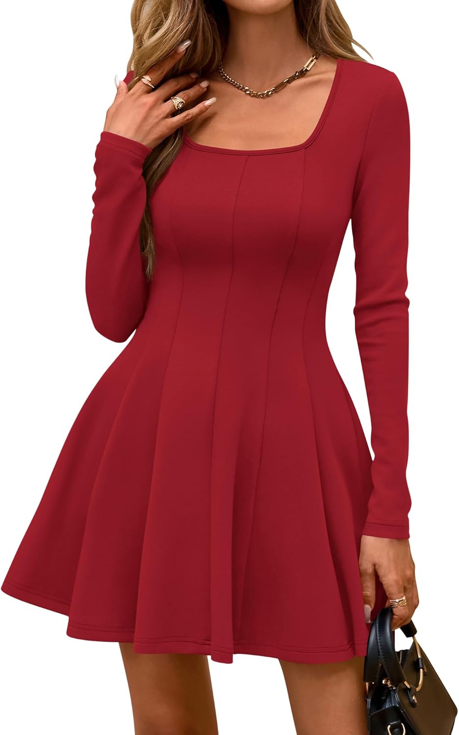 Elegant Square Neck Dress for Women - Casual Fall Knit Style