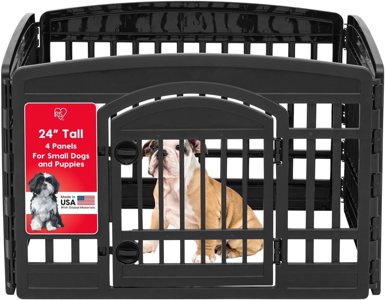 IRIS USA 24in 4-Panel Dog Playpen with Door for Small Dogs