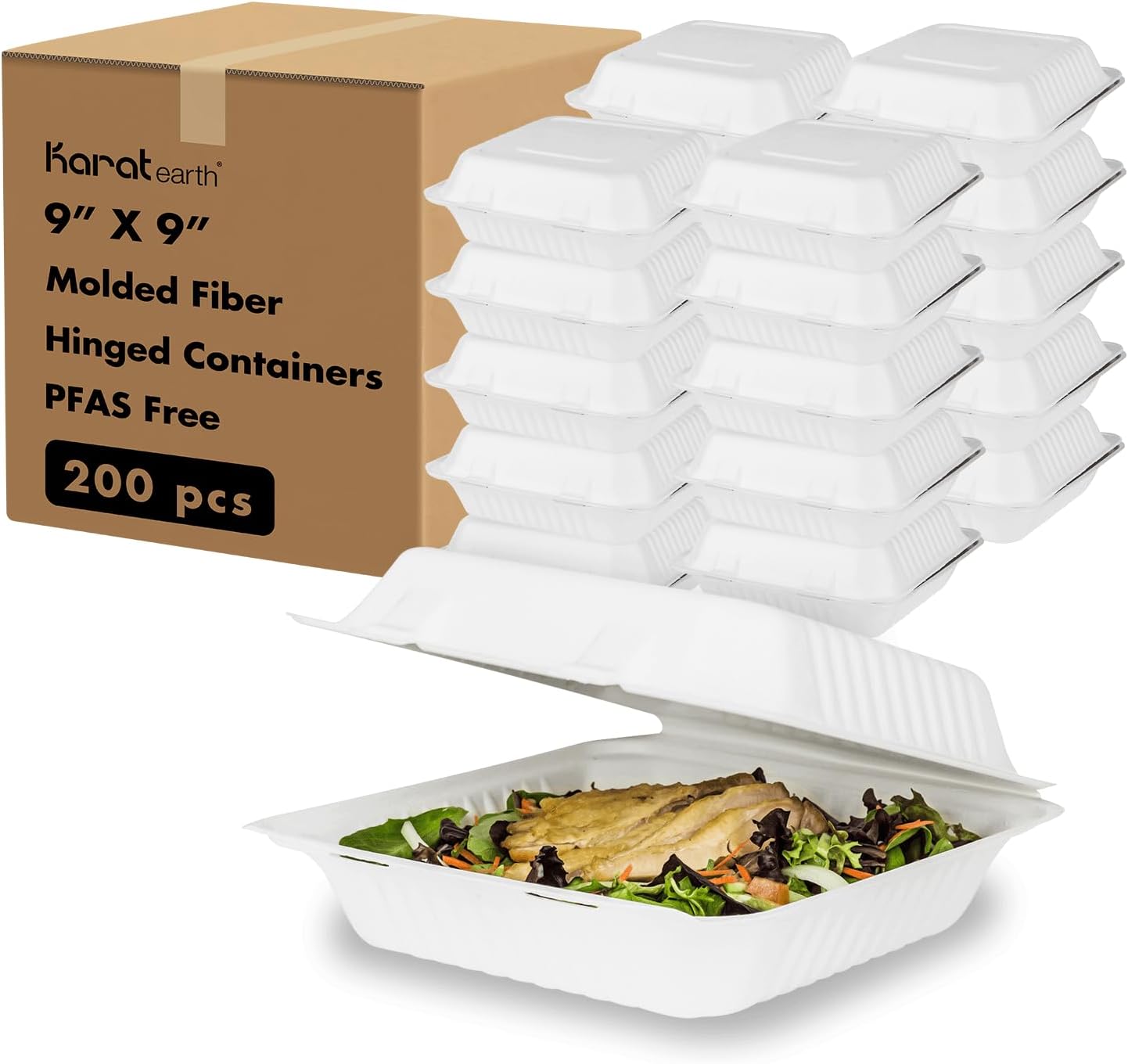 KARAT EARTH Compostable Clamshell Take Out Containers 200 ct