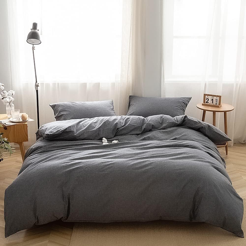 FACE TWO FACE Full Size Duvet Cover Set in Soft Gray Cotton