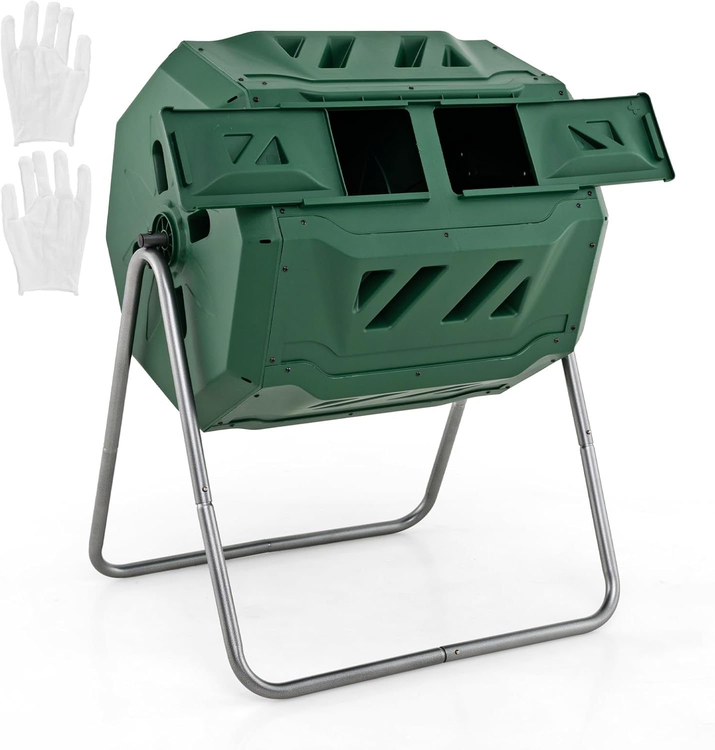 Goplus Compost Tumbler, 43 Gallon Dual Chamber Composter