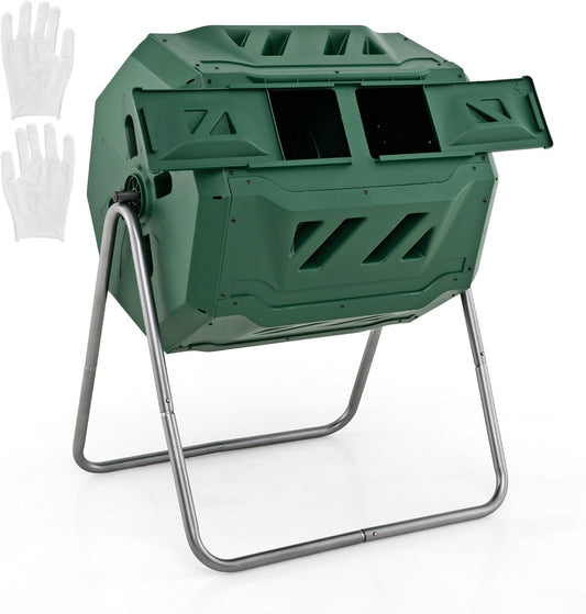 Goplus Compost Tumbler, 43 Gallon Dual Chamber Composter